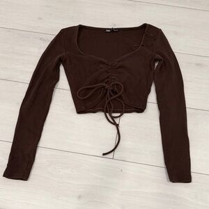 Zara Chocolate Brown Ruched Crop Top